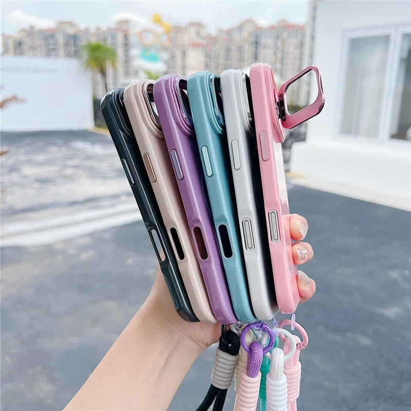 Coque magnétique pour iPhone Air, housse de téléphone TPU + PC avec support à lentille, verre trempé et sangle, compatible MagSafe - Rose