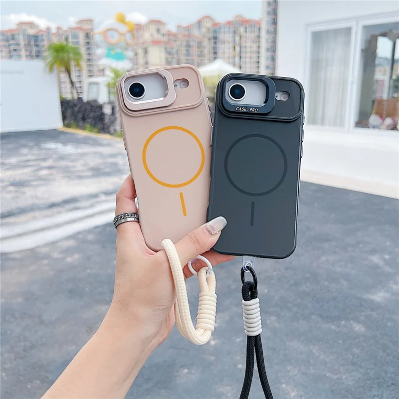 Coque magnétique pour iPhone Air, housse de téléphone TPU + PC avec support à lentille, verre trempé et sangle, compatible MagSafe - Rose