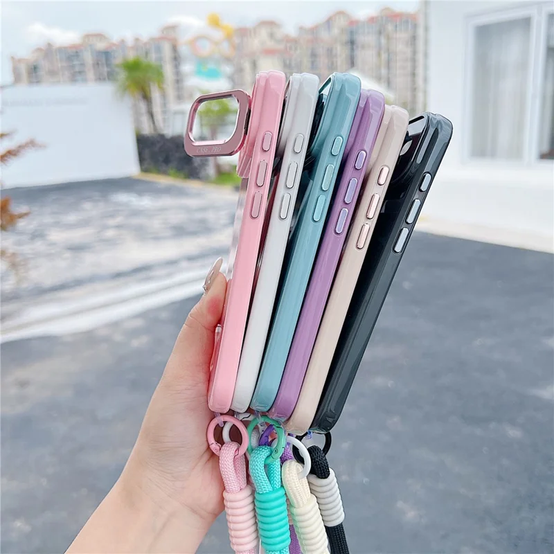 Coque magnétique pour iPhone Air, housse de téléphone TPU + PC avec support à lentille, verre trempé et sangle, compatible MagSafe - Rose