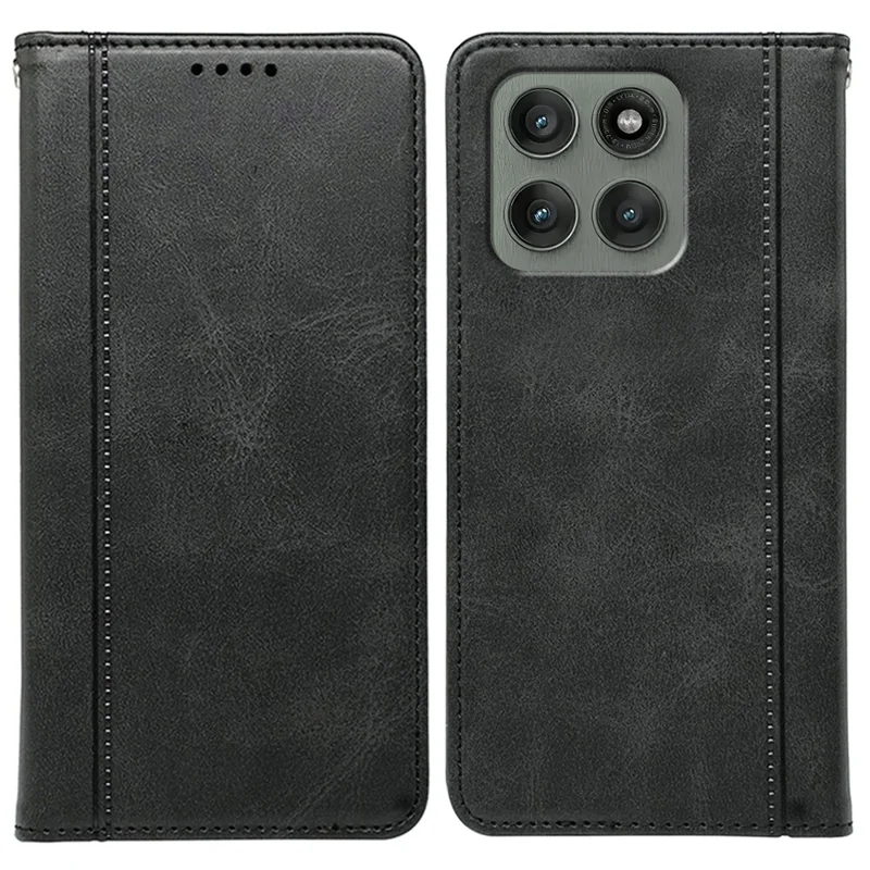 For Motorola Edge 70 5G Case Hidden Magnetic Closure Calf Texture Leather Phone Cover - Black