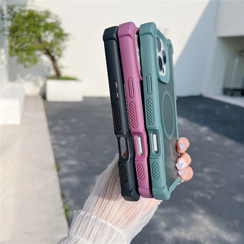 غطاء هاتفي المغناطيسي لهاتف iPhone 16 Pro بتصميم ألياف الكربون من مادة TPU مع غطاء واقي من الزجاج المقوى متوافق مع MagSafe - أرجواني