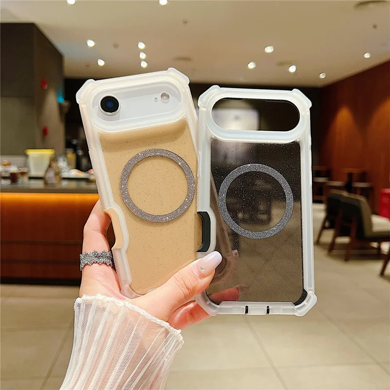 Coque magnétique pour iPhone Air, poudre pailletée TPU + acrylique, étui anti-chute avec verre trempé compatible MagSafe - Transparent Or
