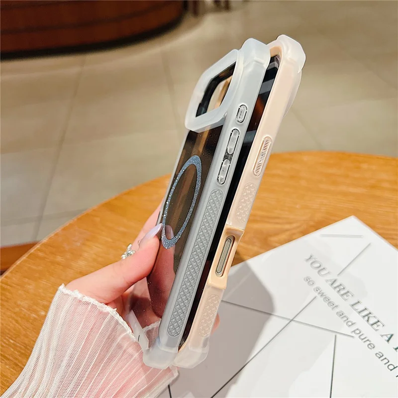Coque magnétique pour iPhone Air, poudre pailletée TPU + acrylique, étui anti-chute avec verre trempé compatible MagSafe - Transparent Or