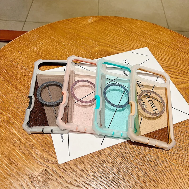 Coque magnétique pour iPhone Air, poudre pailletée TPU + acrylique, étui anti-chute avec verre trempé compatible MagSafe - Transparent Or