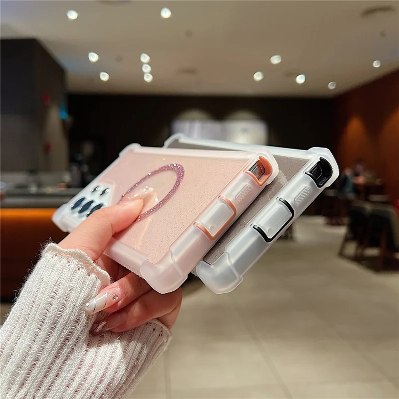 For Samsung Galaxy S24 Ultra Magnetic Case Glitter Powder TPU  + Acrylic Drop-proof Phone Cover with Tempered Glass - Transparent Pink