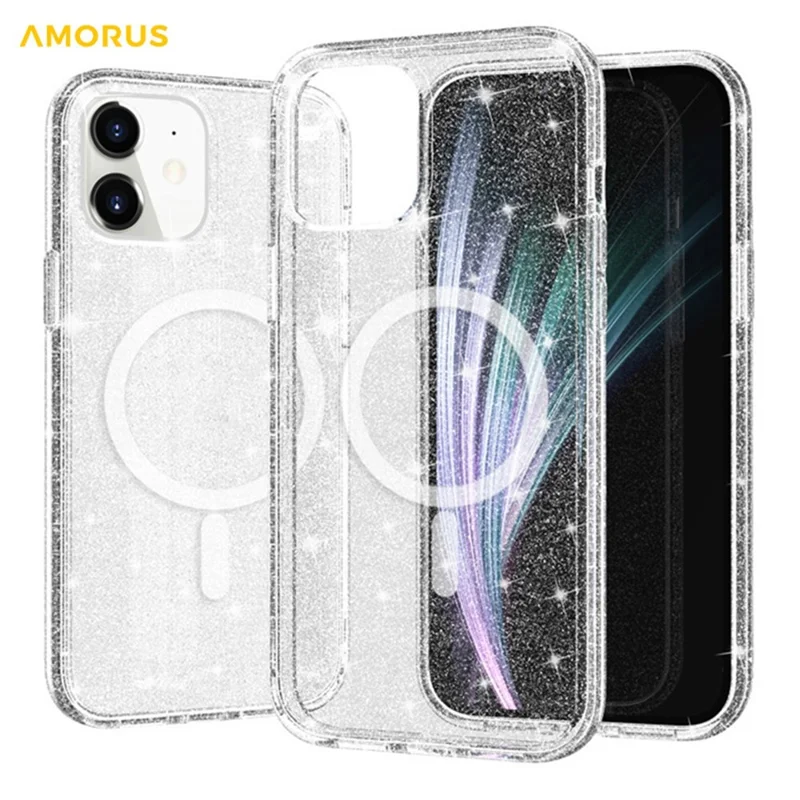 AMORUS For iPhone 12 mini Magnetic Case Compatible with MagSafe Glitter Powder PC + TPU Phone Cover