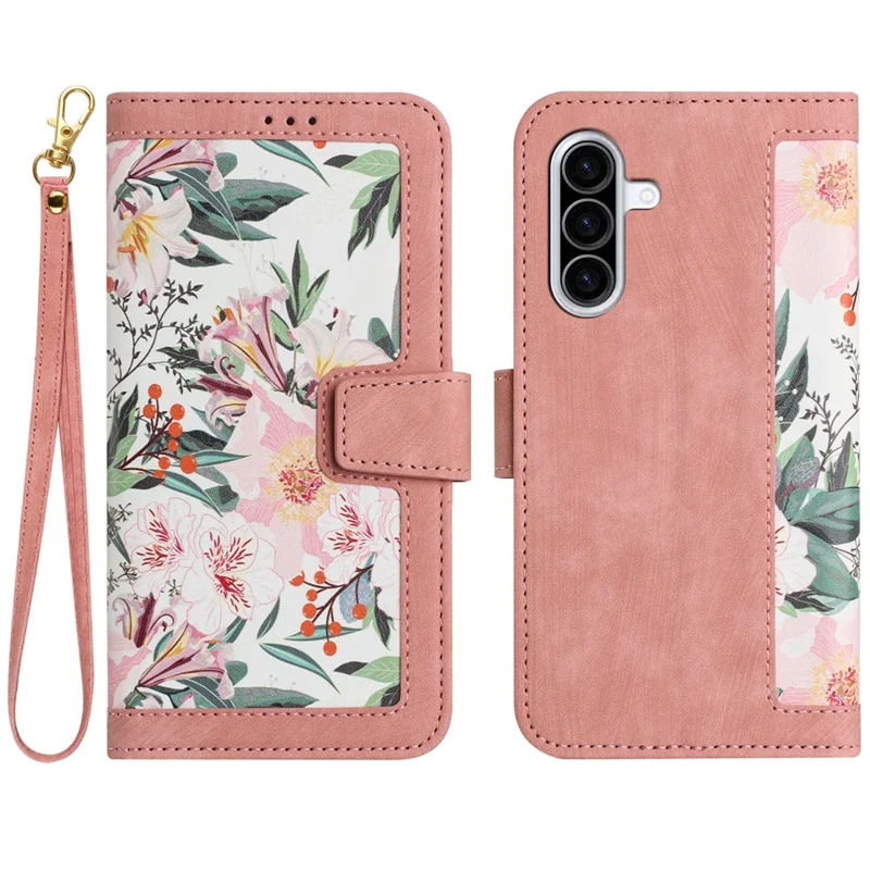 For Samsung Galaxy A37 5G Case PU Leather Floral Phone Cover with Card Slots - Pink
