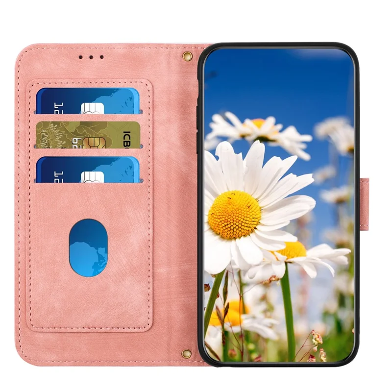 For Samsung Galaxy A37 5G Case PU Leather Floral Phone Cover with Card Slots - Pink