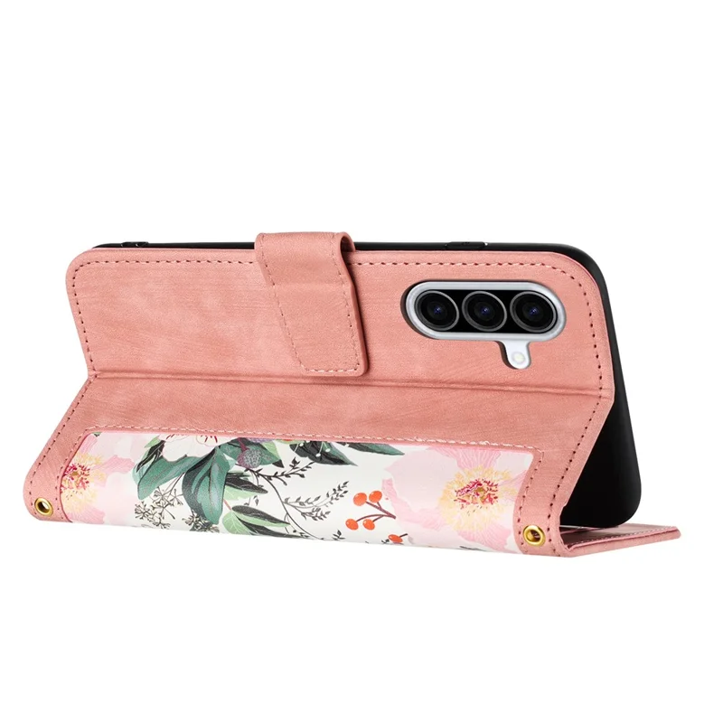 For Samsung Galaxy A37 5G Case PU Leather Floral Phone Cover with Card Slots - Pink