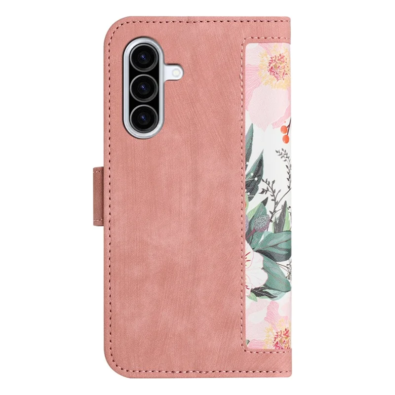 For Samsung Galaxy A57 5G Case PU Leather Floral Phone Cover with Card Slots - Pink
