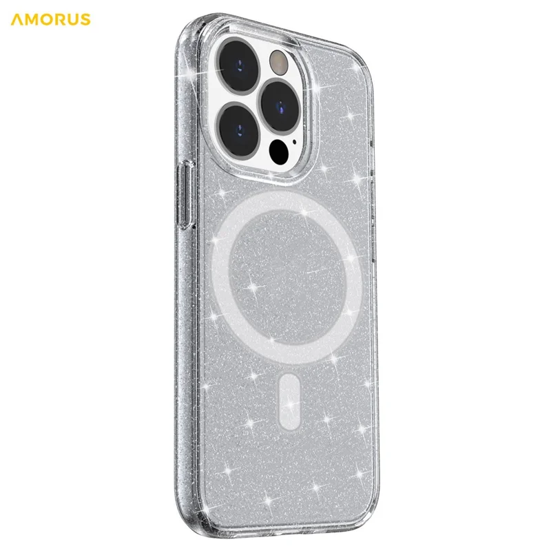 AMORUS Custodia Magnetica per iPhone 12 Pro Max Compatibile con MagSafe Cover in PC + TPU con Polvere Glitter - Nero