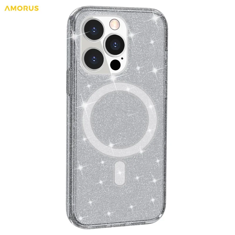 AMORUS Custodia Magnetica per iPhone 12 Pro Max Compatibile con MagSafe Cover in PC + TPU con Polvere Glitter - Nero