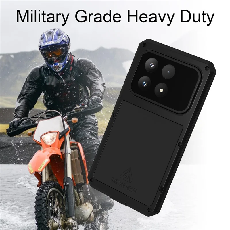 LOVE MEI pour Xiaomi 17 Étui avec Protecteur d'écran en Verre Trempé, Housse en Métal + Silicone - Noir