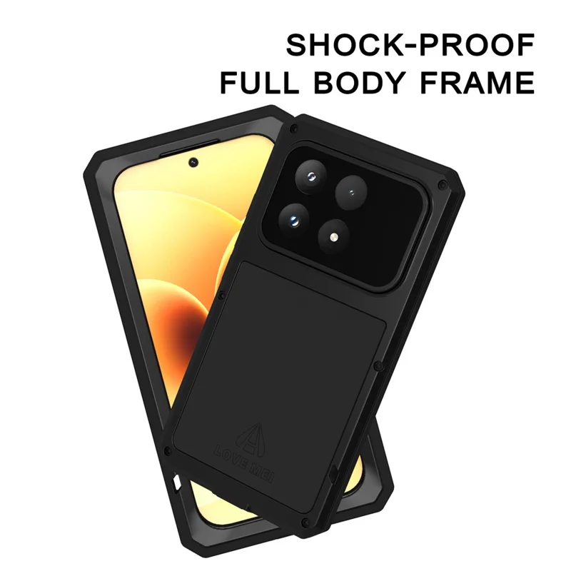 LOVE MEI pour Xiaomi 17 Étui avec Protecteur d'écran en Verre Trempé, Housse en Métal + Silicone - Noir