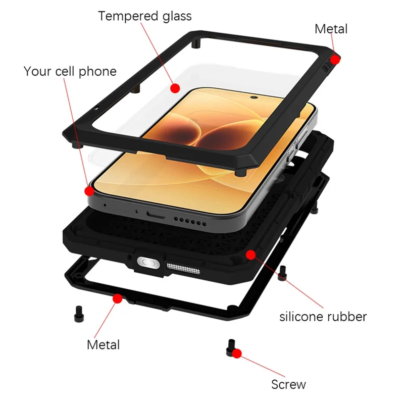 LOVE MEI pour Xiaomi 17 Étui avec Protecteur d'écran en Verre Trempé, Housse en Métal + Silicone - Noir