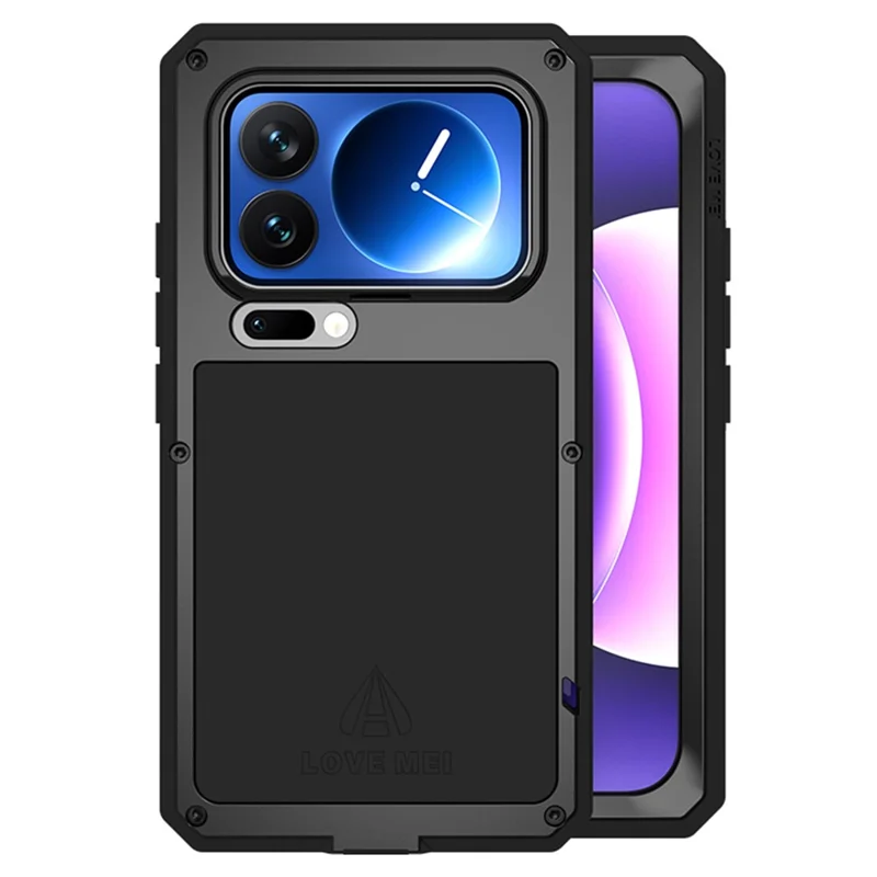 LOVE MEI pour Xiaomi 17 Pro Coque Protectrice en Verre Trempé Étui en Métal + Silicone - Noir