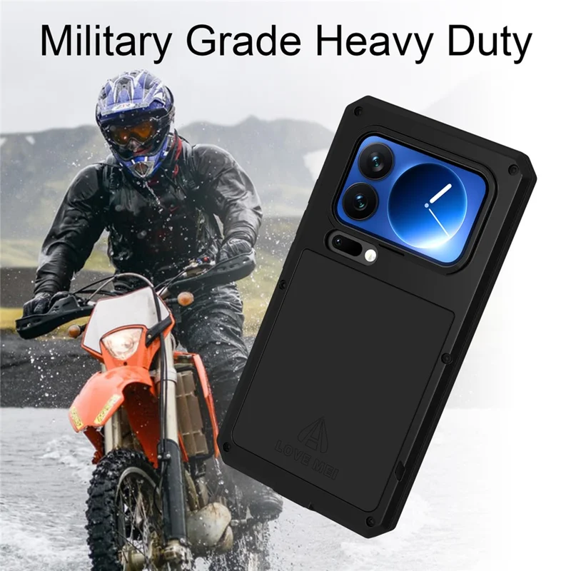 LOVE MEI pour Xiaomi 17 Pro Coque Protectrice en Verre Trempé Étui en Métal + Silicone - Noir