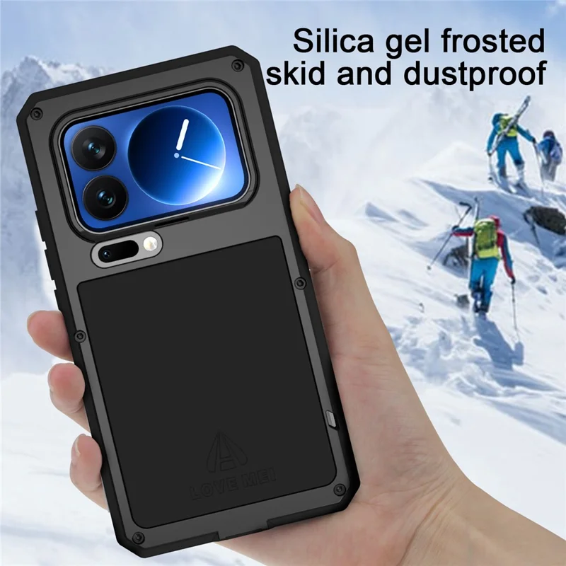 LOVE MEI pour Xiaomi 17 Pro Coque Protectrice en Verre Trempé Étui en Métal + Silicone - Noir