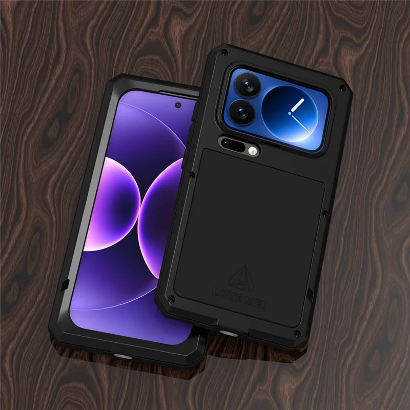 LOVE MEI pour Xiaomi 17 Pro Coque Protectrice en Verre Trempé Étui en Métal + Silicone - Noir