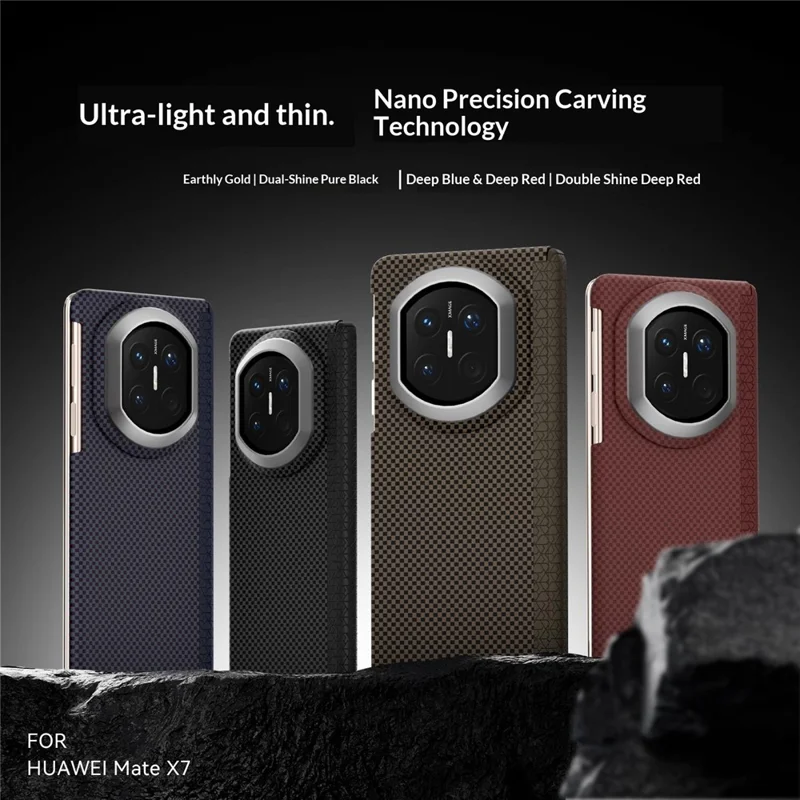 GKK Étui pour Huawei Mate X7, double axe, Kevlar, PC, ultra fin, housse magnétique de protection - Or