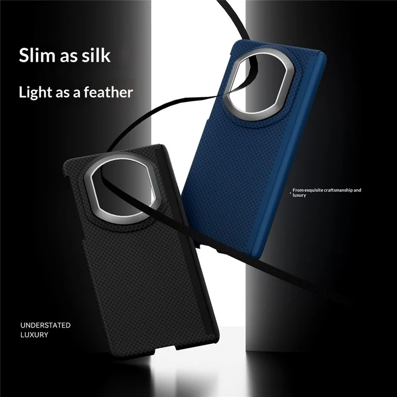 GKK pour Huawei Mate X7 Étui Texturé à Double Axe en PC Slim Couverture de Téléphone avec Charnière Magnétique Protection - Noir