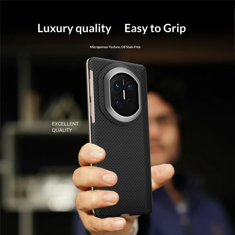 GKK pour Huawei Mate X7 Étui Texturé à Double Axe en PC Slim Couverture de Téléphone avec Charnière Magnétique Protection - Noir