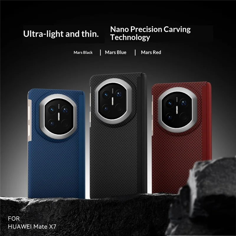 GKK pour Huawei Mate X7 Étui Texturé à Double Axe en PC Slim Couverture de Téléphone avec Charnière Magnétique Protection - Noir