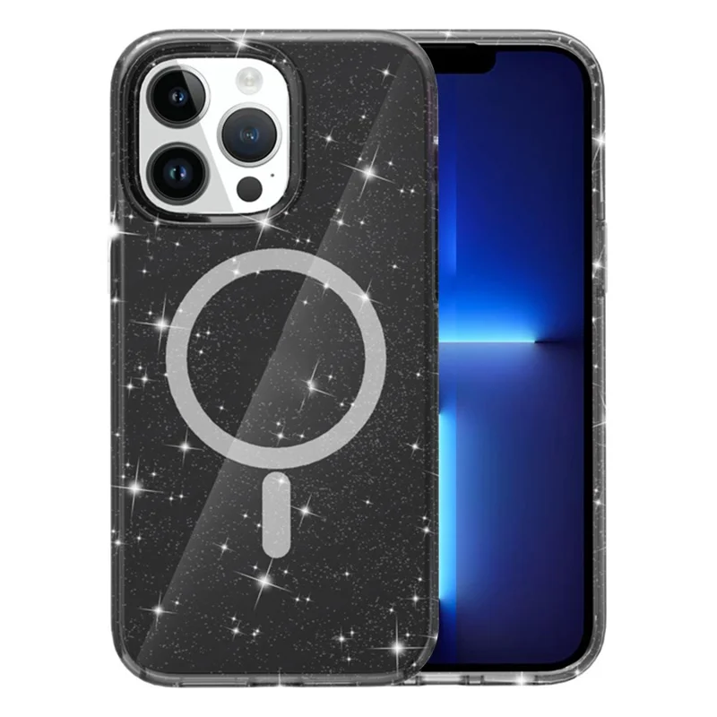 AMORUS för iPhone 13 Pro magnetiskt fodral kompatibelt med MagSafe, glittrigt pulver, PC + TPU mobilhölje - Svart