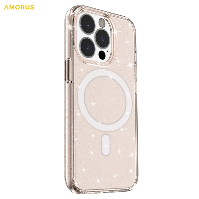 AMORUS voor iPhone 14 Pro Max magnetische hoes compatibel met MagSafe Glitterpoeder PC + TPU telefoonhoes - Goud