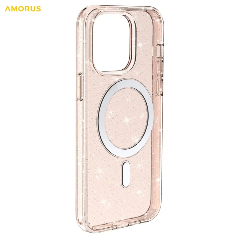 AMORUS voor iPhone 14 Pro Max magnetische hoes compatibel met MagSafe Glitterpoeder PC + TPU telefoonhoes - Goud