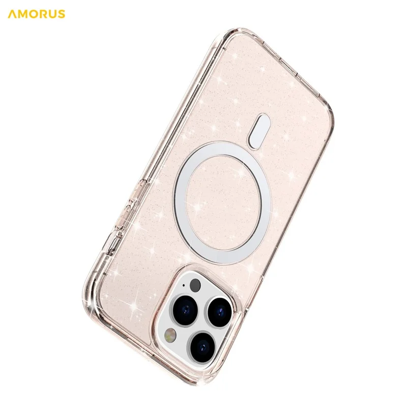 AMORUS For iPhone 14 Pro Magnetic Case Compatible with MagSafe Glitter Powder PC + TPU Phone Cover - Gold