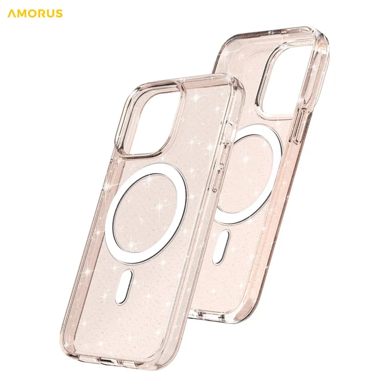 AMORUS For iPhone 14 Pro Magnetic Case Compatible with MagSafe Glitter Powder PC + TPU Phone Cover - Gold