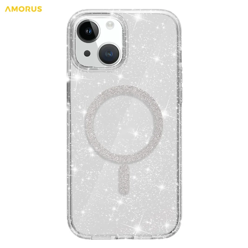 AMORUS Phone Magnetic Case For iPhone 15 Plus  /  14 Plus Compatible with MagSafe Glitter Powder PC + TPU Phone Cover