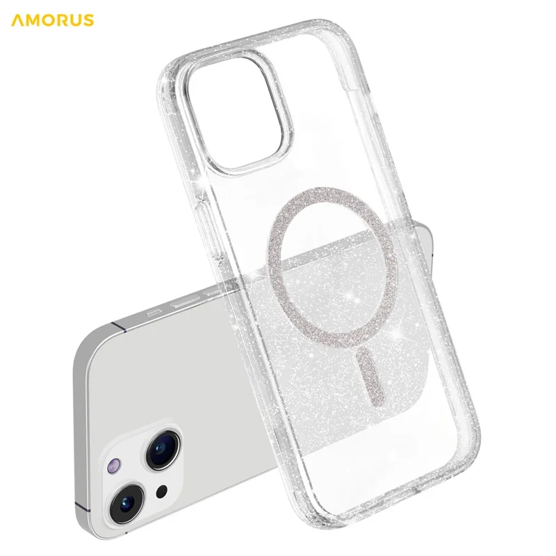 AMORUS Phone Magnetic Case For iPhone 15 Plus  /  14 Plus Compatible with MagSafe Glitter Powder PC + TPU Phone Cover