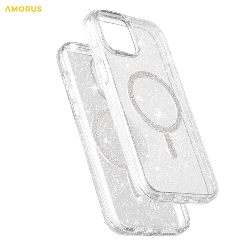 AMORUS Phone Magnetic Case For iPhone 15 Plus  /  14 Plus Compatible with MagSafe Glitter Powder PC + TPU Phone Cover