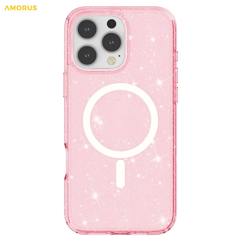 AMORUS voor iPhone 16 Pro Max hoesje compatibel met MagSafe Glitterpoeder PC + TPU telefoonhoes - Roze