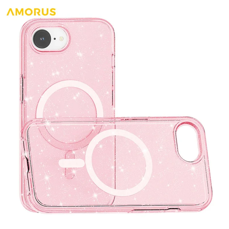 AMORUS For iPhone 16e Magnetic Case Compatible with MagSafe Glitter Powder PC + TPU Phone Cover - Pink