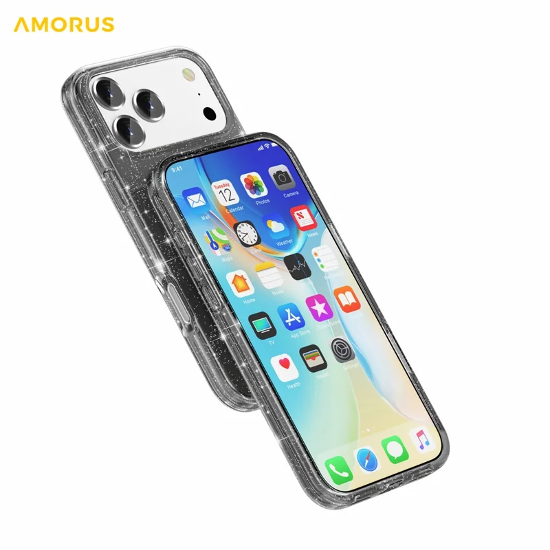 AMORUS Capa para iPhone 17 Pro Max Compatível com MagSafe, Capa de Telemóvel em PC + TPU com Pó Brilhante - Preto