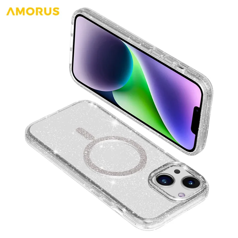 AMORUS Magnetic Case For iPhone 13  /  14 Compatible with MagSafe Glitter Powder PC + TPU Phone Cover