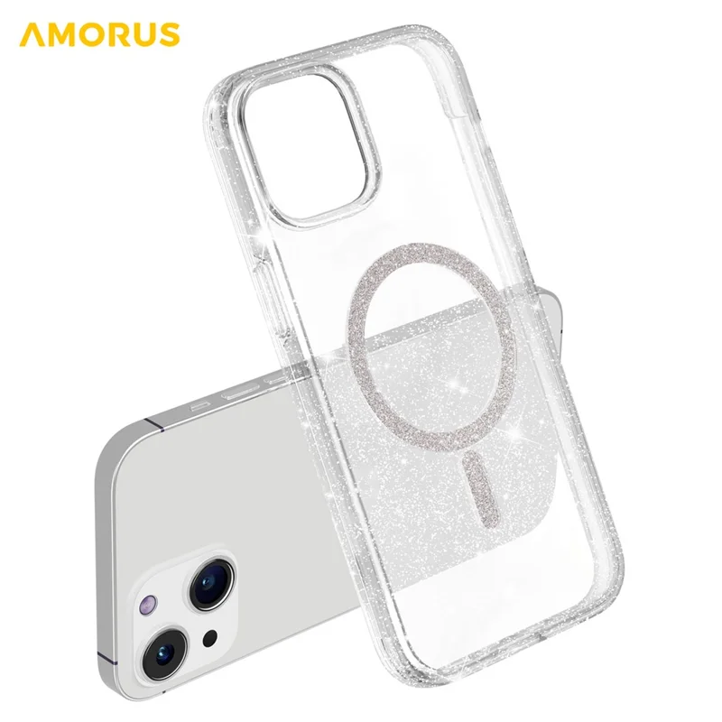 AMORUS Magnetic Case For iPhone 13  /  14 Compatible with MagSafe Glitter Powder PC + TPU Phone Cover