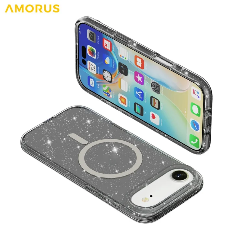 AMORUS Coque pour iPhone Air Compatible avec MagSafe, Housse Poudre de Paillettes en PC + TPU - Noir