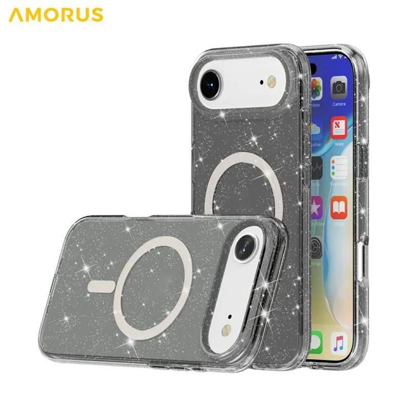 AMORUS Coque pour iPhone Air Compatible avec MagSafe, Housse Poudre de Paillettes en PC + TPU - Noir