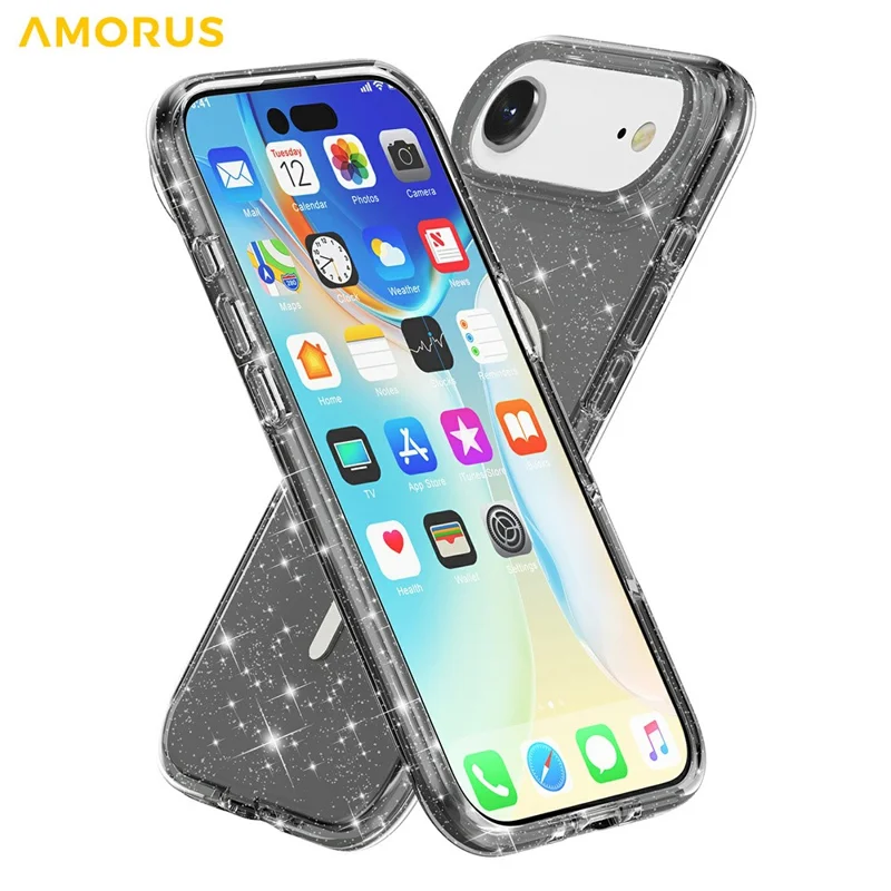 AMORUS Coque pour iPhone Air Compatible avec MagSafe, Housse Poudre de Paillettes en PC + TPU - Noir