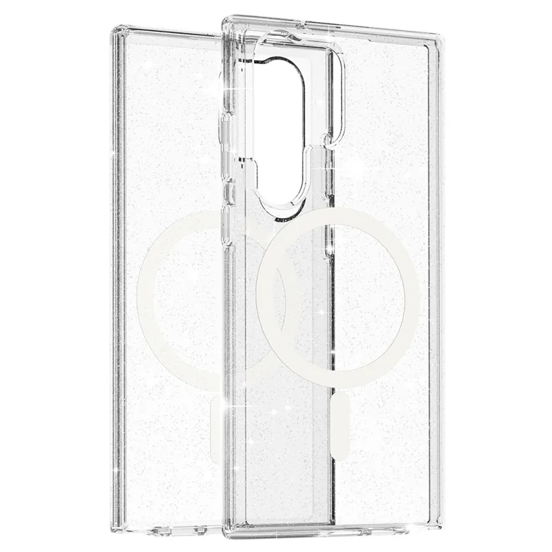 AMORUS For Samsung Galaxy S24 Ultra Magnetic Case Glitter Powder PC + TPU Phone Cover - White