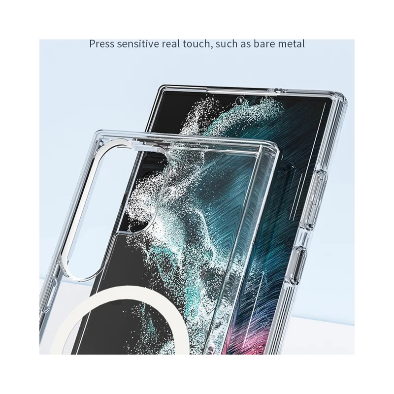 AMORUS For Samsung Galaxy S24 Ultra Magnetic Case Glitter Powder PC + TPU Phone Cover - White