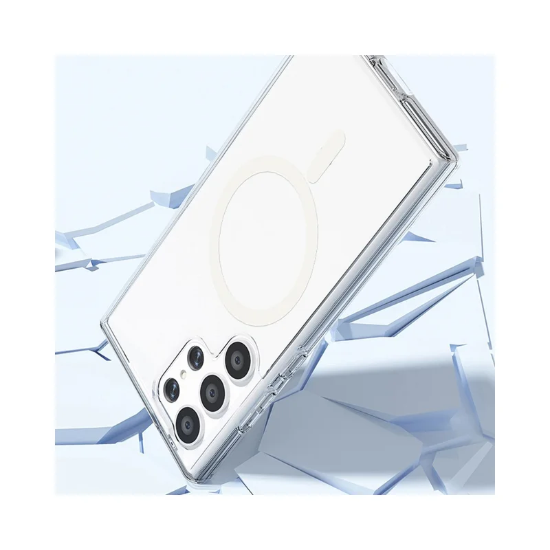 AMORUS For Samsung Galaxy S24 Ultra Magnetic Case Glitter Powder PC + TPU Phone Cover - White