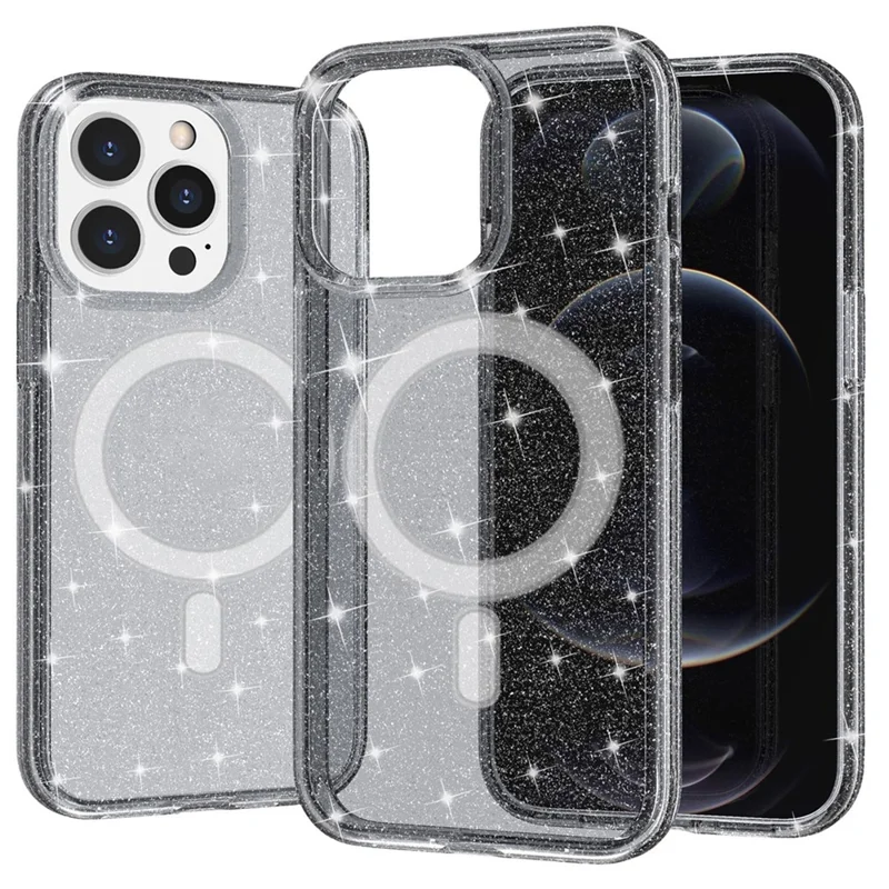 AMORUS Magnetic Case For iPhone 12 Pro  /  12 Compatible with MagSafe Glitter Powder PC + TPU Phone Cover - Black