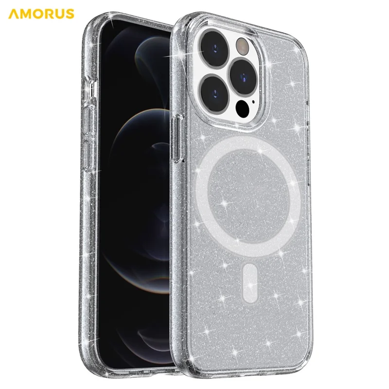AMORUS Magnetic Case For iPhone 12 Pro  /  12 Compatible with MagSafe Glitter Powder PC + TPU Phone Cover - Black