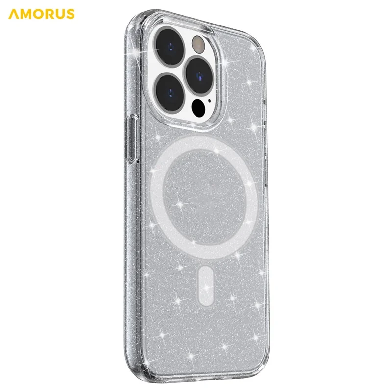 AMORUS Magnetic Case For iPhone 12 Pro  /  12 Compatible with MagSafe Glitter Powder PC + TPU Phone Cover - Black