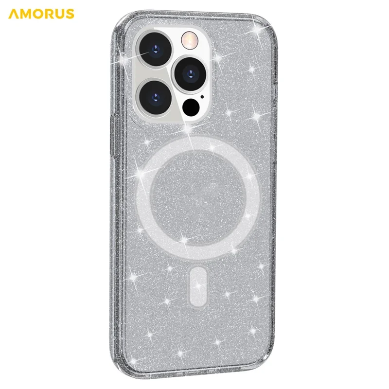 AMORUS Magnetic Case For iPhone 12 Pro  /  12 Compatible with MagSafe Glitter Powder PC + TPU Phone Cover - Black